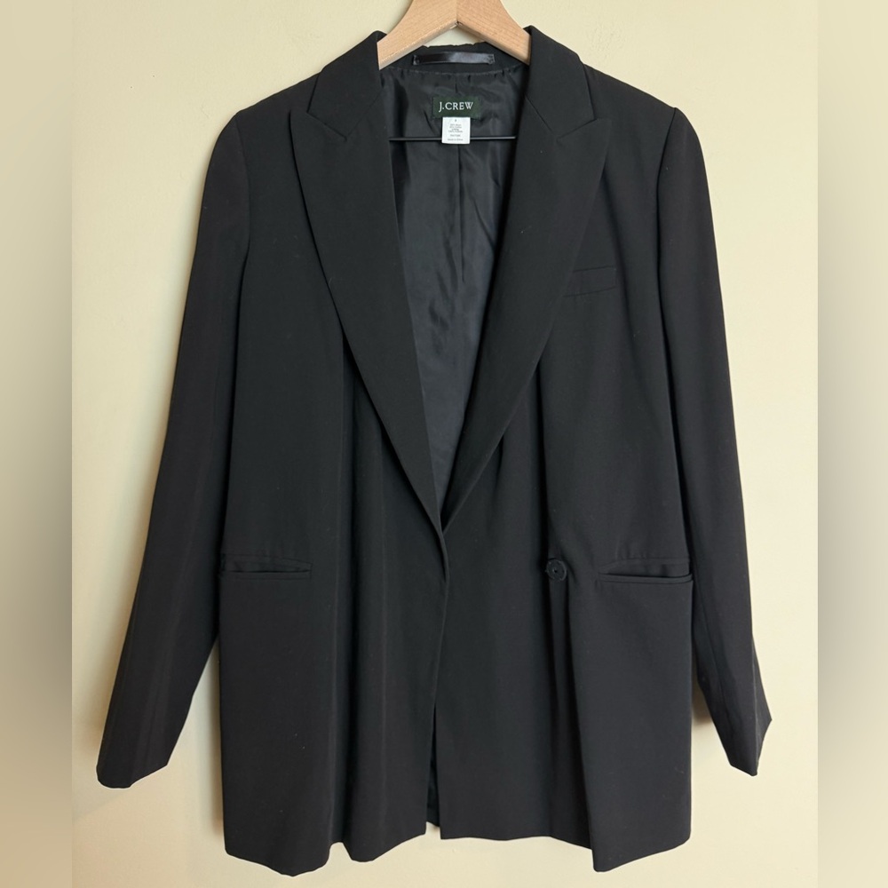 J Crew Womens Wool Oversized Blazer Jacket Size 2 Black Pockets Office Classic